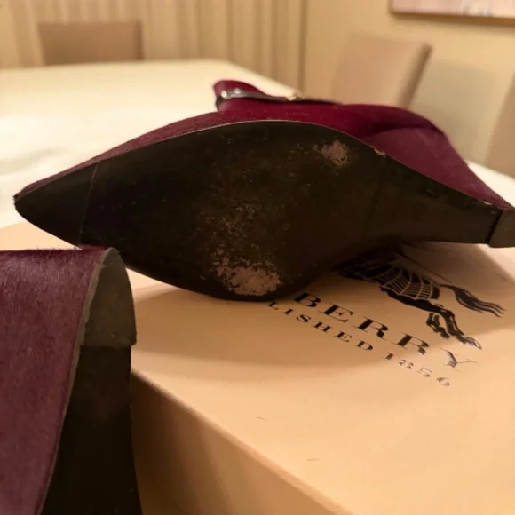 BURBERRY size 39.5 wine heritage texture walsingham 105 wedge ankle boot - Picture 8 of 16